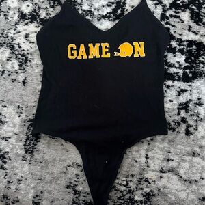 PINK Victoria's Secret Black Bodysuit with Yellow Print